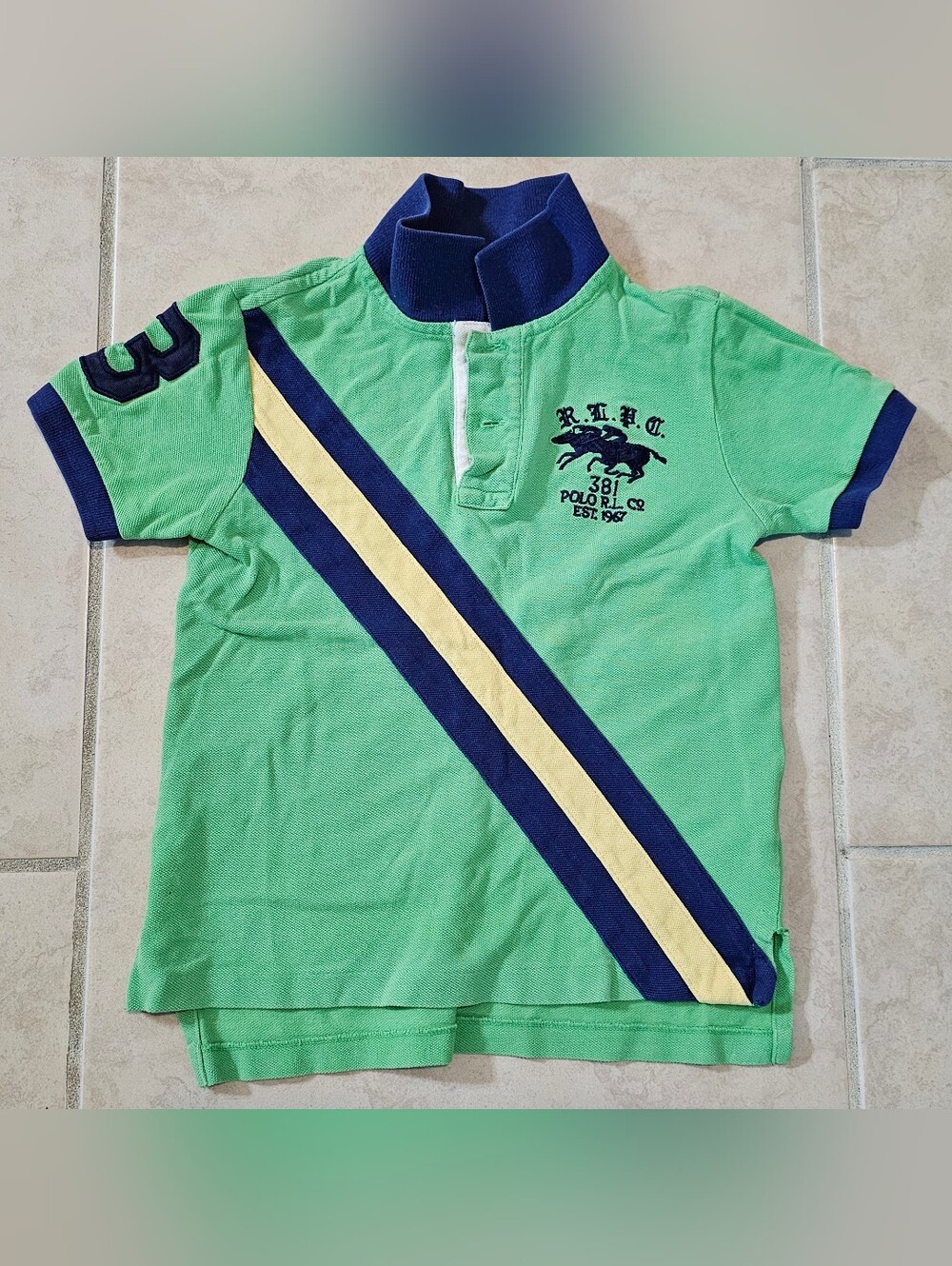 Ralph Lauren Polo Est 1962 Boys Green Cotton with Stripe Short Sleeve T-Shirt 4T